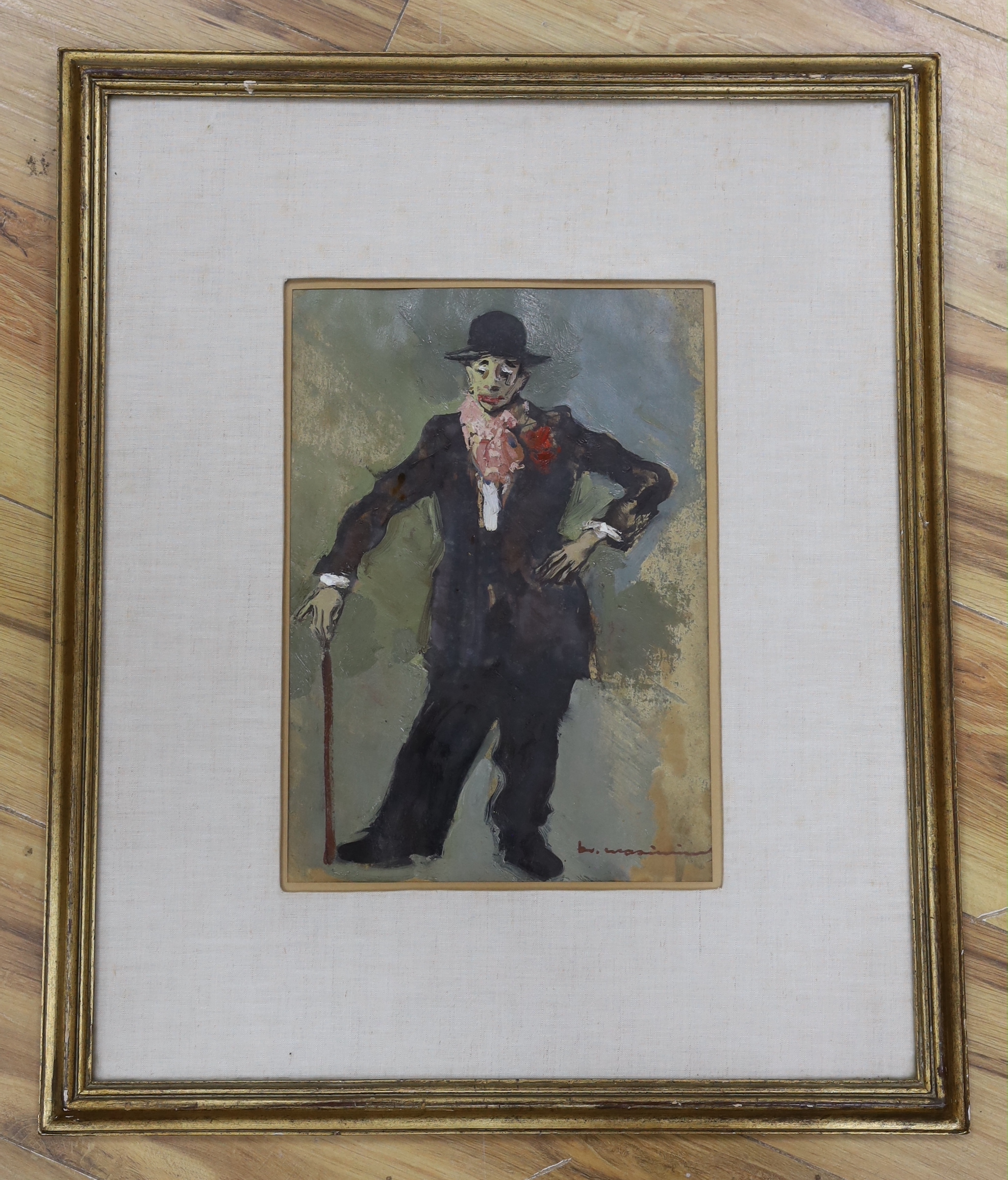 Italian School, oil on card, Study of a clown, indistinctly signed, 33 x 23cm